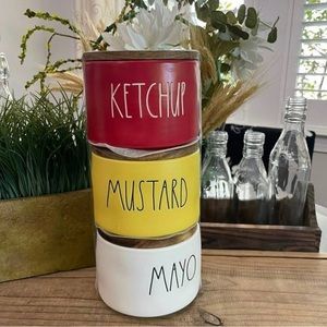 RAE DUNN ceramic condiments stackable for Ketchup, Mayonnaise, and Mustards!!!
